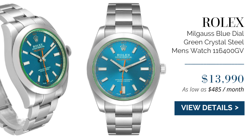 Rolex Milgauss Blue Dial Green Crystal Steel Mens Watch 116400GV