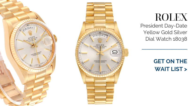 Rolex President Day-Date 36mm Yellow Gold Silver Dial Watch 18038