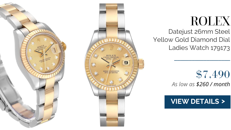 Rolex Datejust 26mm Steel Yellow Gold Diamond Dial Ladies Watch 179173