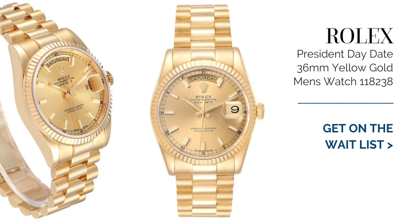 Rolex President Day Date 36mm Yellow Gold Mens Watch 118238