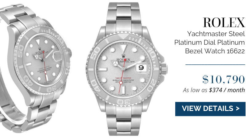 Rolex Yachtmaster Steel Platinum Dial Platinum Bezel Mens Watch 16622