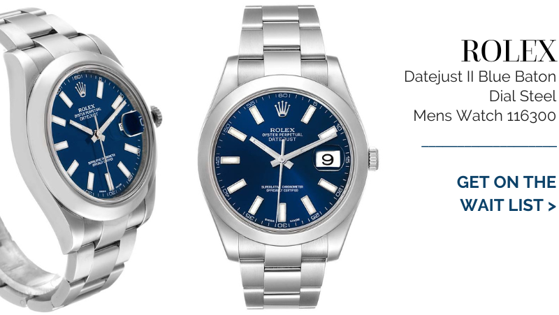 Rolex Datejust II Blue Baton Dial Steel Mens Watch 116300