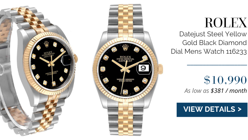 Rolex Datejust Steel Yellow Gold Black Diamond Dial Mens Watch 116233