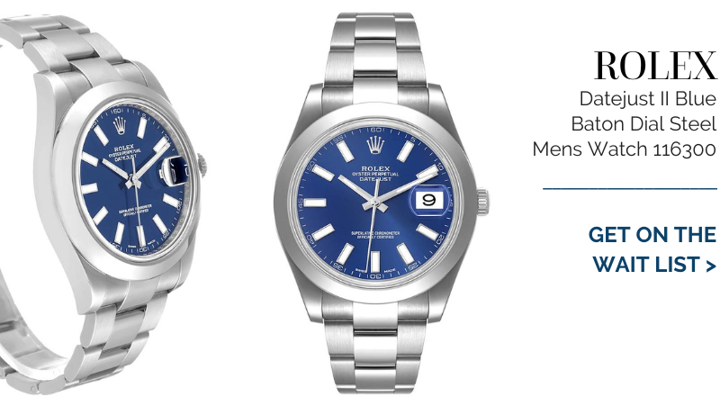 Rolex Datejust II Blue Baton Dial Steel Mens Watch 116300