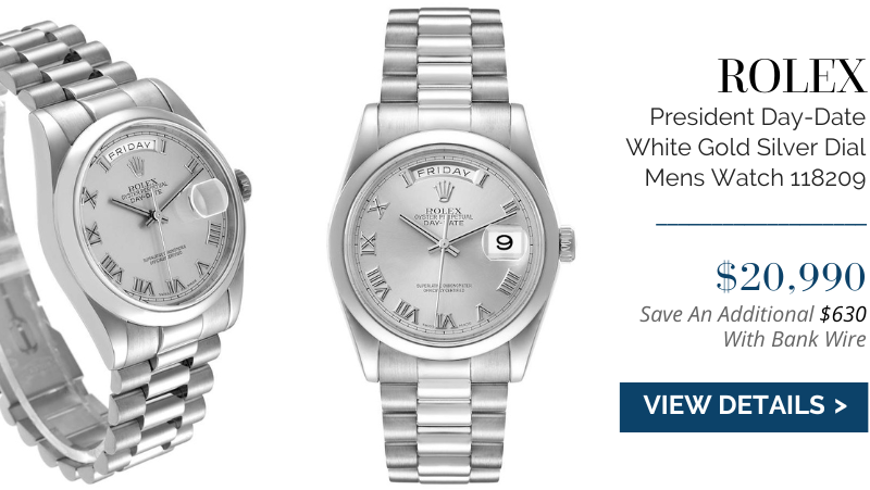 Rolex President Day-Date White Gold Silver Dial Mens Watch 118209