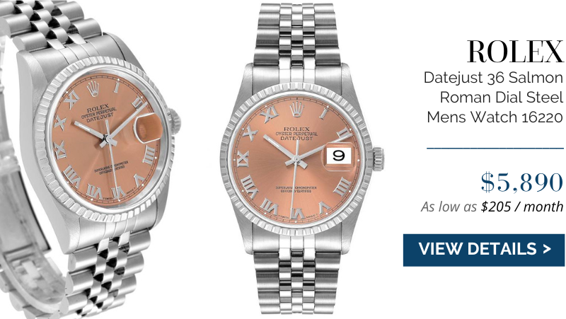 Rolex Datejust 36 Salmon Roman Dial Steel Mens Watch 16220