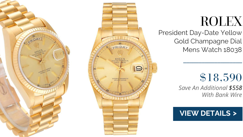 Rolex President Day-Date Yellow Gold Champagne Dial Mens Watch 18038