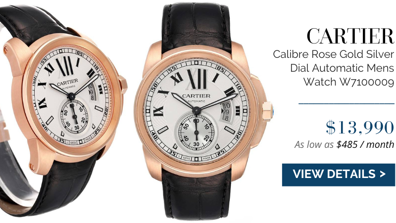 Cartier Calibre Rose Gold Silver Dial Automatic Mens Watch W7100009
