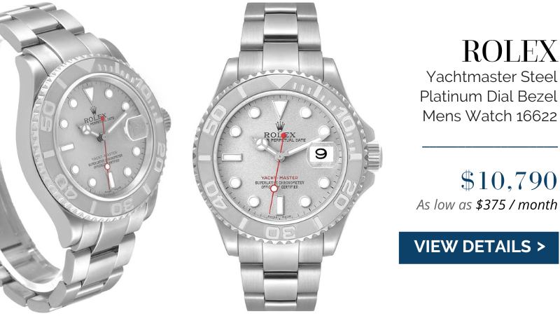 Rolex Yachtmaster Steel Platinum Dial Platinum Bezel Mens Watch 16622