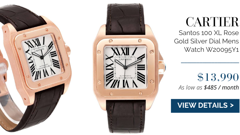 Cartier Santos 100 XL Rose Gold Silver Dial Mens Watch W20095Y1