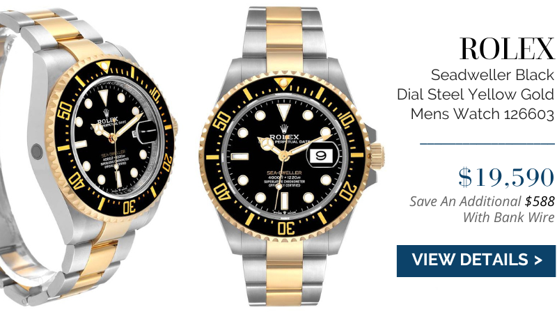Rolex Seadweller Black Dial Steel Yellow Gold Mens Watch 126603