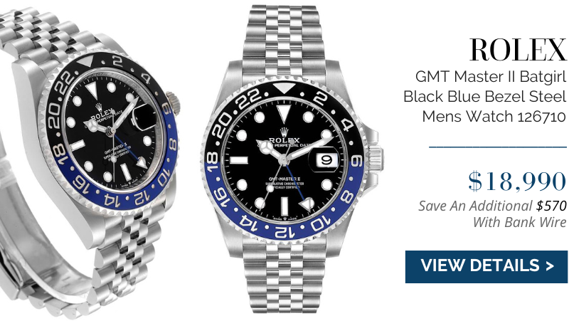 Rolex GMT Master II Batgirl Black Blue Bezel Steel Mens Watch 126710