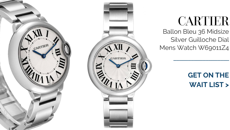 Cartier Ballon Bleu 36 Midsize Silver Guilloche Dial Mens Watch W69011Z4