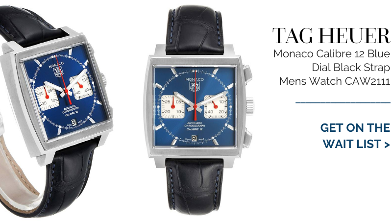 Tag Heuer Monaco Calibre 12 Blue Dial Black Strap Mens Watch CAW2111