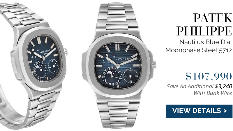 Patek Philippe Nautilus Blue Dial Moonphase Steel Mens Watch 5712