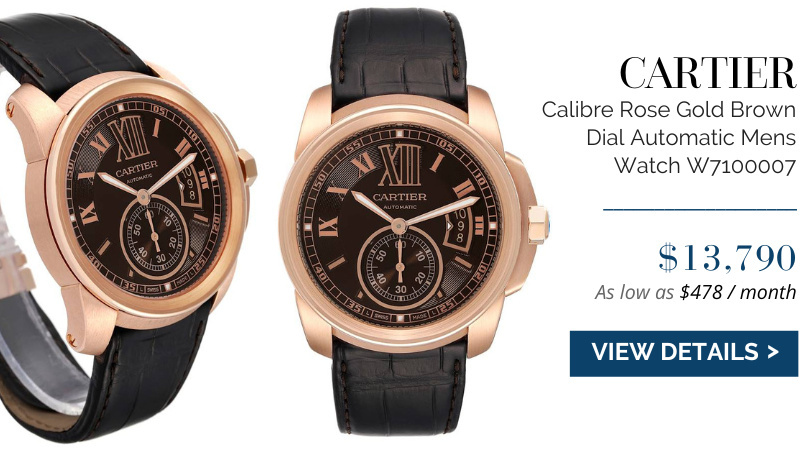 Cartier Calibre Rose Gold Brown Dial Automatic Mens Watch W7100007