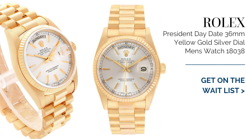 Rolex President Day Date 36mm Yellow Gold Silver Dial Mens Watch 18038