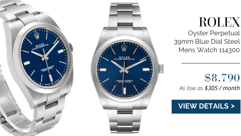 Rolex Oyster Perpetual 39mm Blue Dial Steel Mens Watch 114300