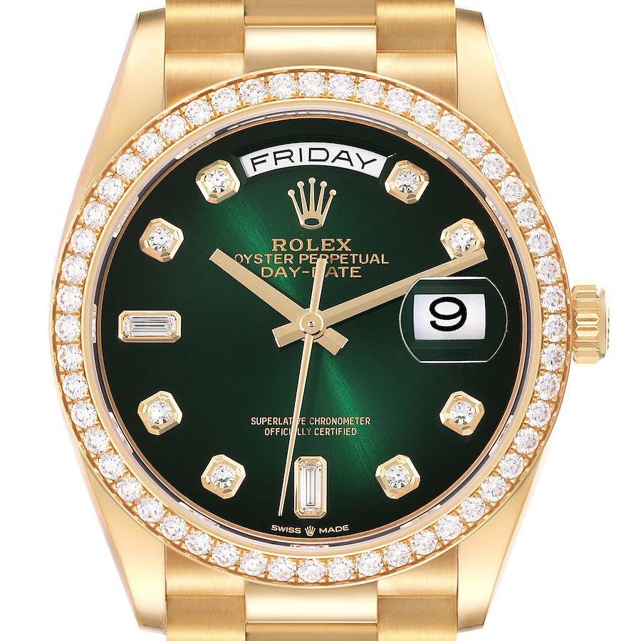 Rolex President Day Date Yellow Gold Diamond Mens Watch 128348