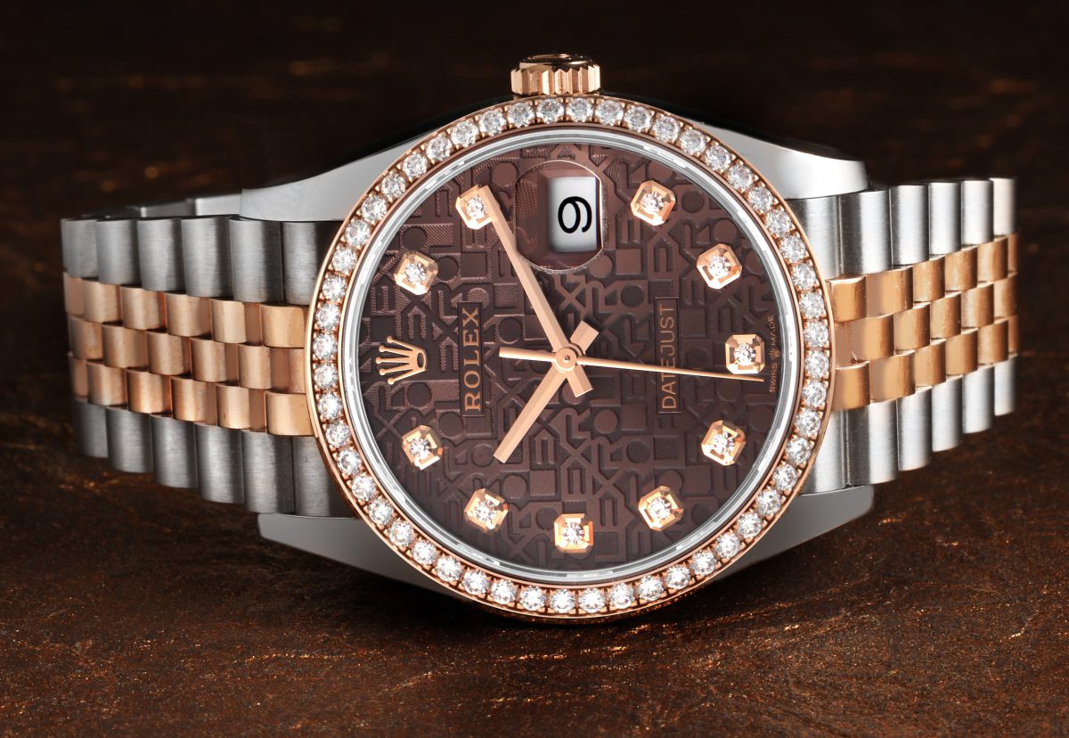 Rolex Datejust Steel Rose Gold Diamond Mens Watch 126281