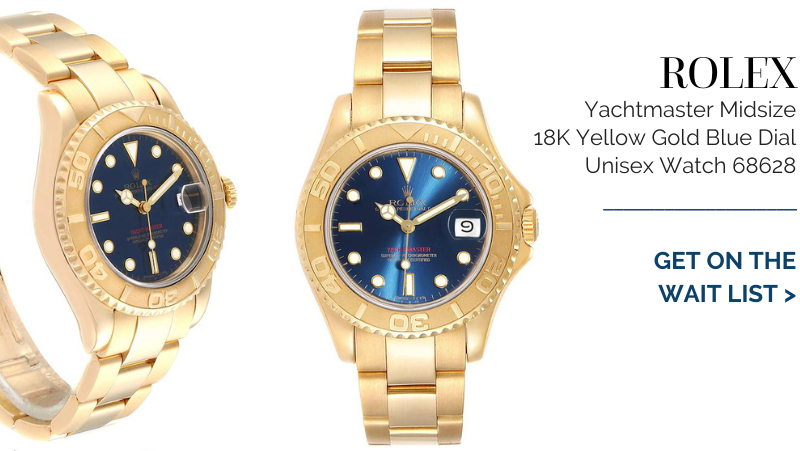 Rolex Yachtmaster Midsize 18K Yellow Gold Blue Dial Unisex Watch 68628