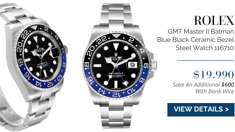 Rolex GMT Master II Batman Blue Black Ceramic Bezel Steel Watch 116710