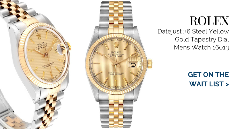 Rolex Datejust 36 Steel Yellow Gold Tapestry Dial Vintage Mens Watch 16013