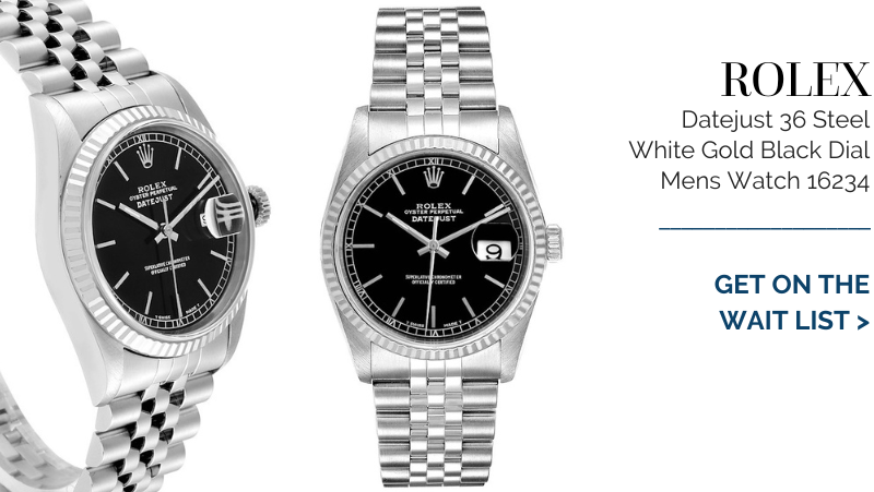 Rolex Datejust 36 Steel White Gold Black Dial Mens Watch 16234