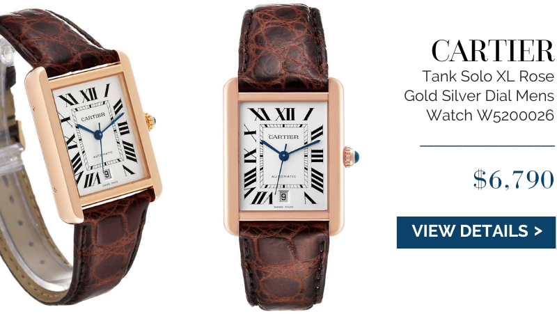 Cartier Tank Solo XL Rose Gold Silver Dial Mens Watch W5200026