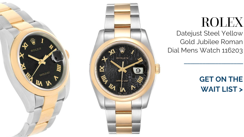 Rolex Datejust Steel Yellow Gold Black Jubilee Dial Mens Watch 116203