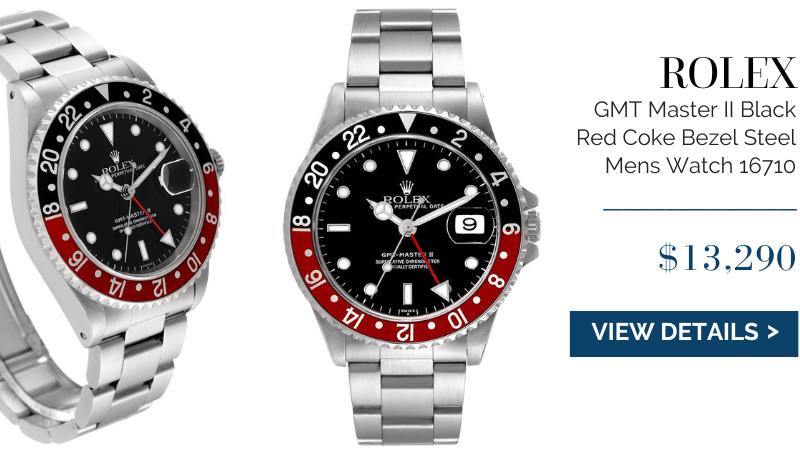 Rolex GMT Master II Black Red Coke Bezel Steel Mens Watch 16710