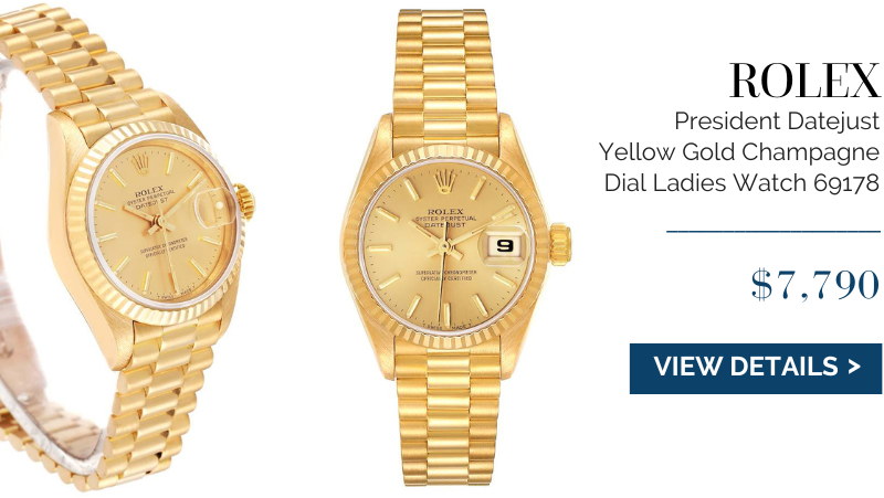 Rolex President Datejust Yellow Gold Champagne Dial Ladies Watch 69178