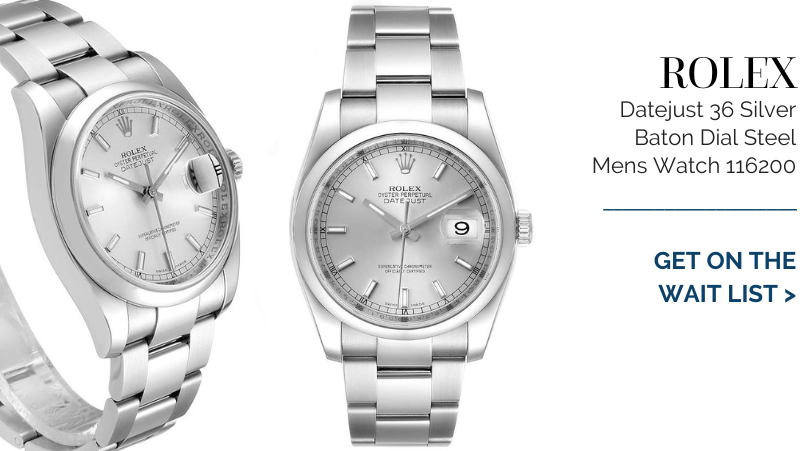 Rolex Datejust 36 Silver Baton Dial Steel Mens Watch 116200