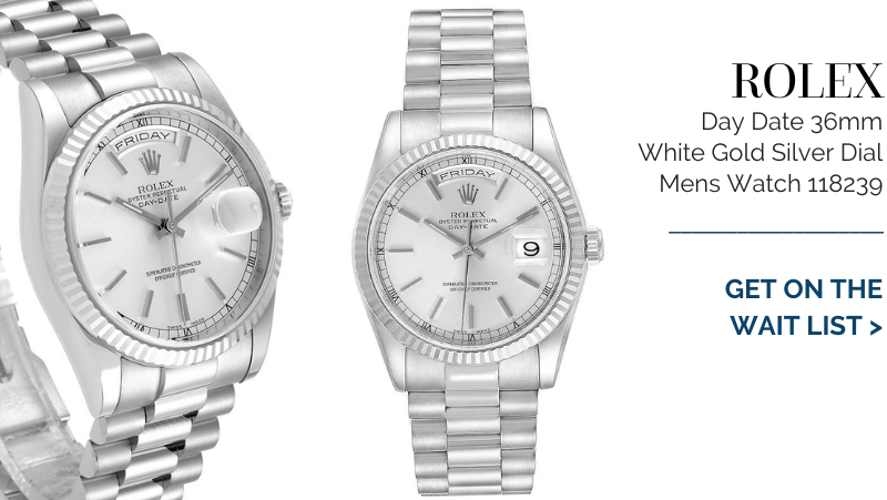 Rolex Day Date 36mm President White Gold Silver Dial Mens Watch 118239