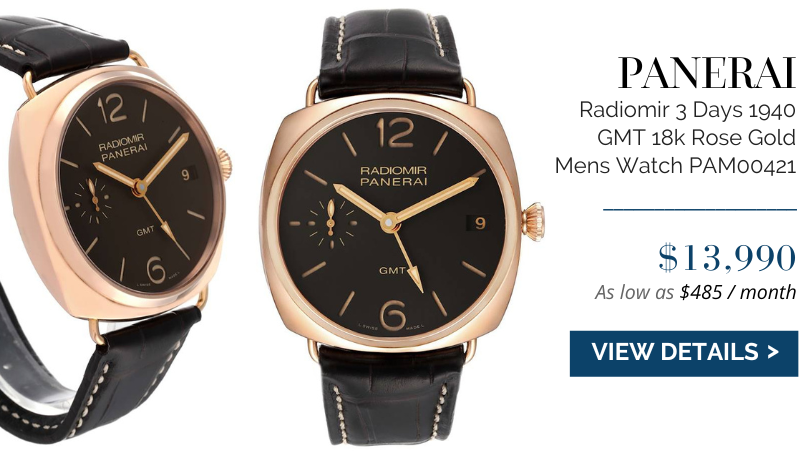 Panerai Radiomir 3 Days 1940 GMT 18k Rose Gold Mens Watch PAM00421