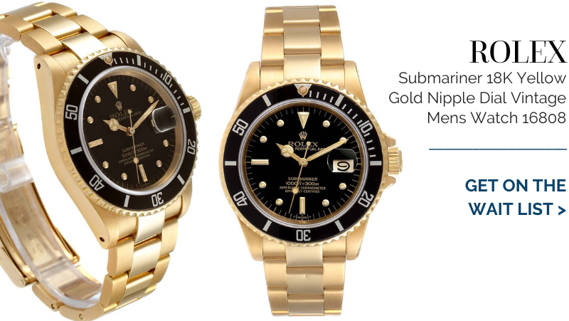 Rolex Submariner 18K Yellow Gold Nipple Dial Vintage Mens Watch 16808