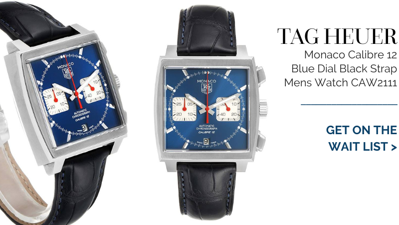 Tag Heuer Monaco Calibre 12 Blue Dial Black Strap Mens Watch CAW2111