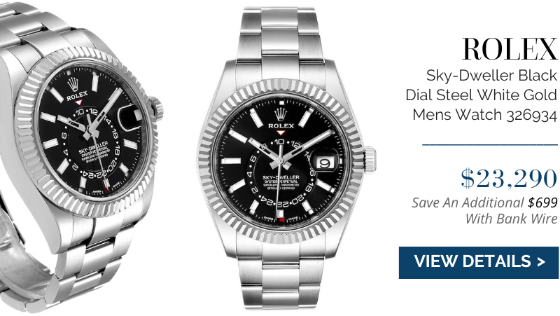 Rolex Sky-Dweller Black Dial Steel White Gold Mens Watch 326934