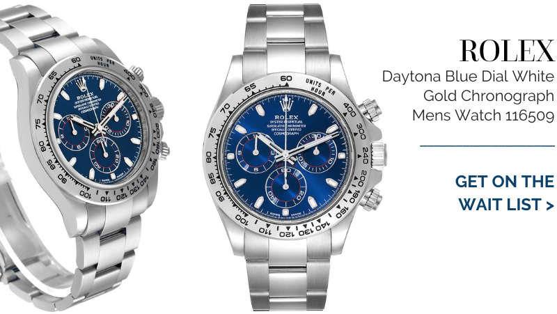 Rolex Daytona Blue Dial White Gold Chronograph Mens Watch 116509