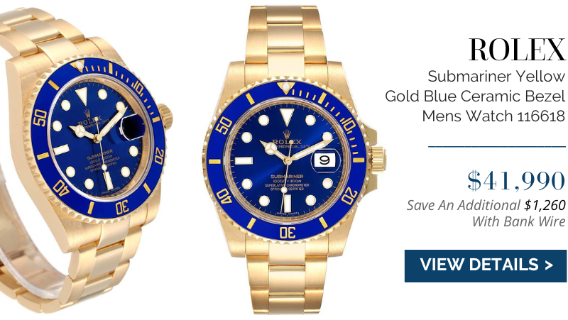 Rolex Submariner Yellow Gold Blue Dial Ceramic Bezel Mens Watch 116618