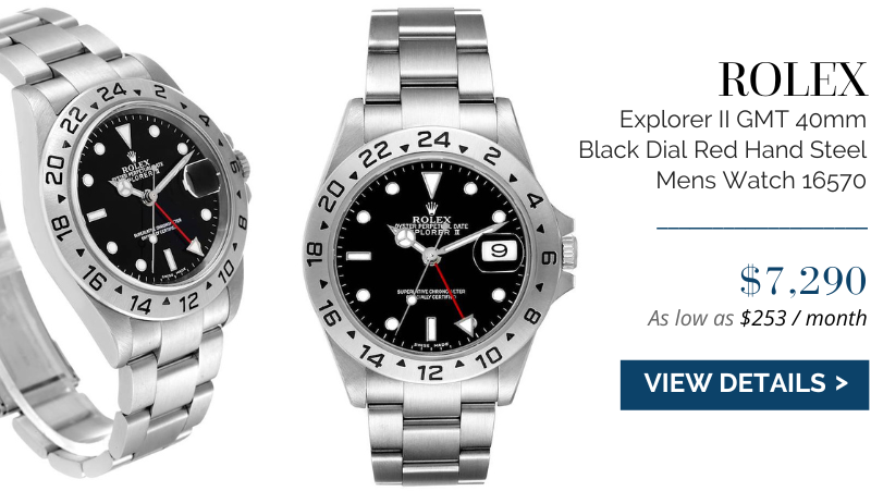 Rolex Explorer II GMT 40mm Black Dial Red Hand Steel Mens Watch 16570