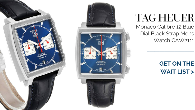 Tag Heuer Monaco Calibre 12 Blue Dial Black Strap Mens Watch CAW2111 