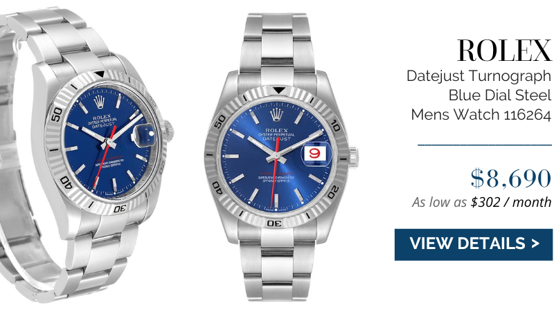 Rolex Datejust Turnograph Blue Dial Steel Mens Watch 116264
