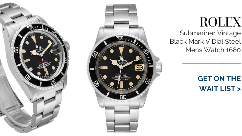 Rolex Submariner Vintage Black Mark V Dial Steel Mens Watch 1680