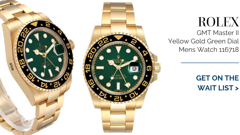 Rolex GMT Master II Yellow Gold Green Dial Mens Watch 116718