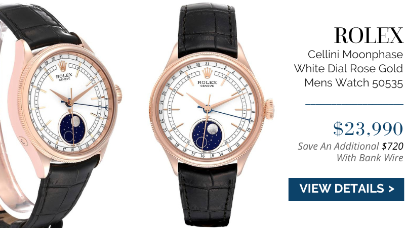 Rolex Cellini Moonphase White Dial Rose Gold Mens Watch 50535