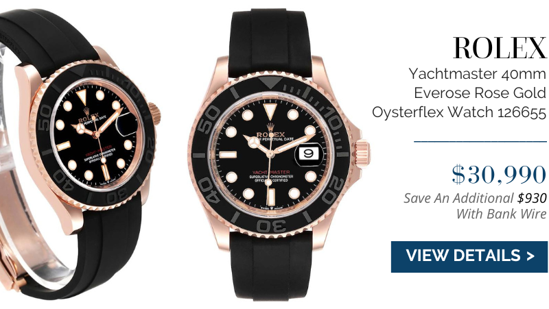 Rolex Yachtmaster 40mm Everose Rose Gold Oysterflex Mens Watch 126655