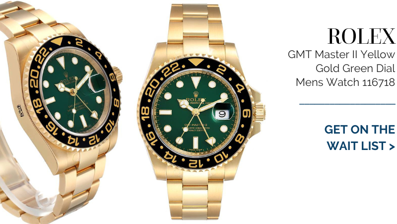 Rolex GMT Master II Yellow Gold Green Dial Mens Watch 116718