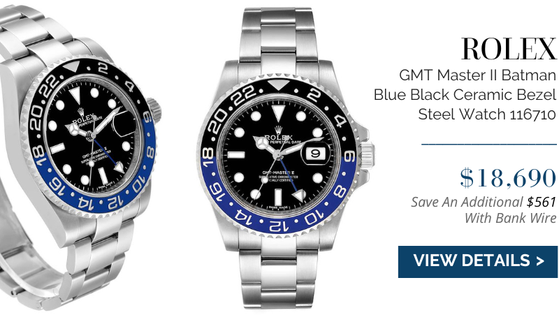 Rolex GMT Master II Batman Blue Black Ceramic Bezel Steel Watch 116710