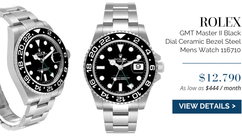 Rolex GMT Master II Black Dial Ceramic Bezel Steel Mens Watch 116710